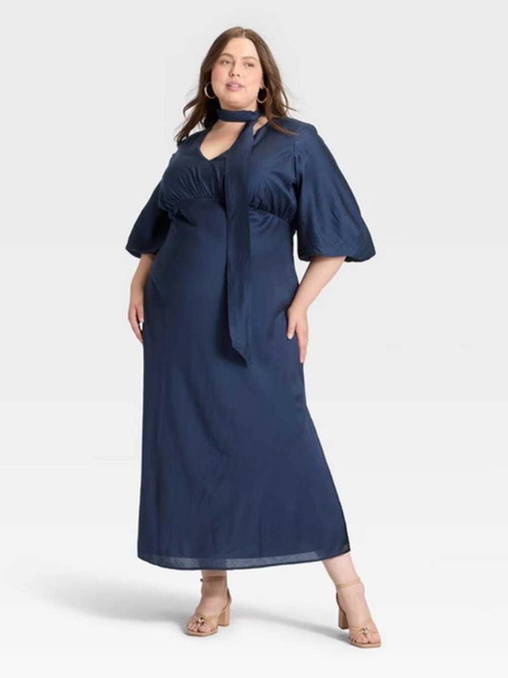 Women's Tie Neck Maxi Dress - a New Day™ Navy Blue Size S - Picture 2 of 6
